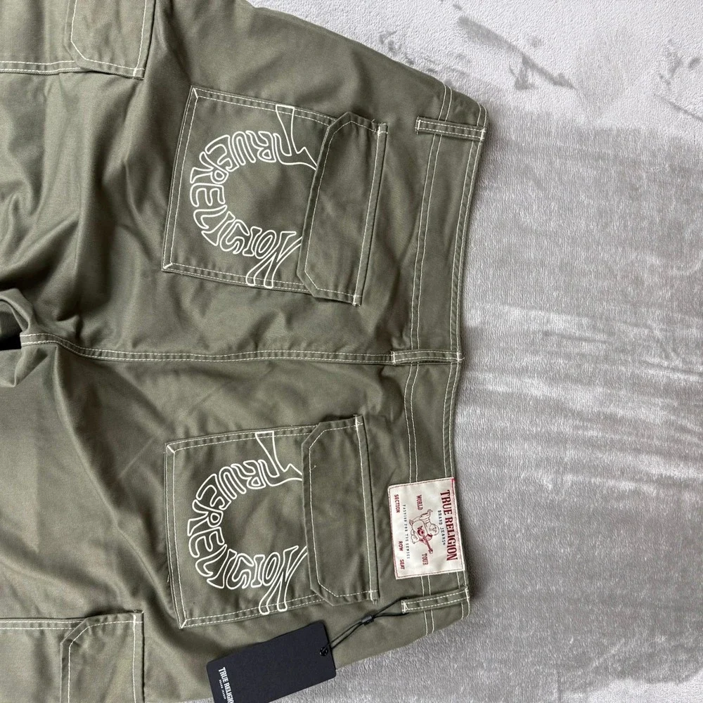 True Religion Cargo Pants Mens 38x32 Kalamata Green Military Baggy $169 New NWT
